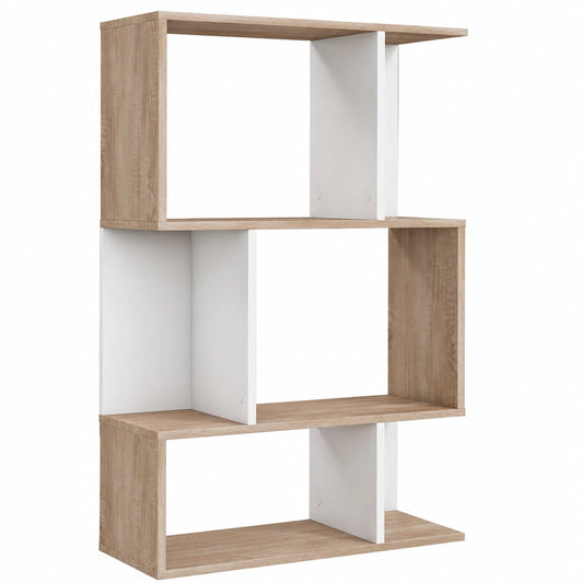 Bibliothèque, avec étagères, coloris blanc et naturel, 60 x 24 x 111,4 cm, pour le salon ou le bureau